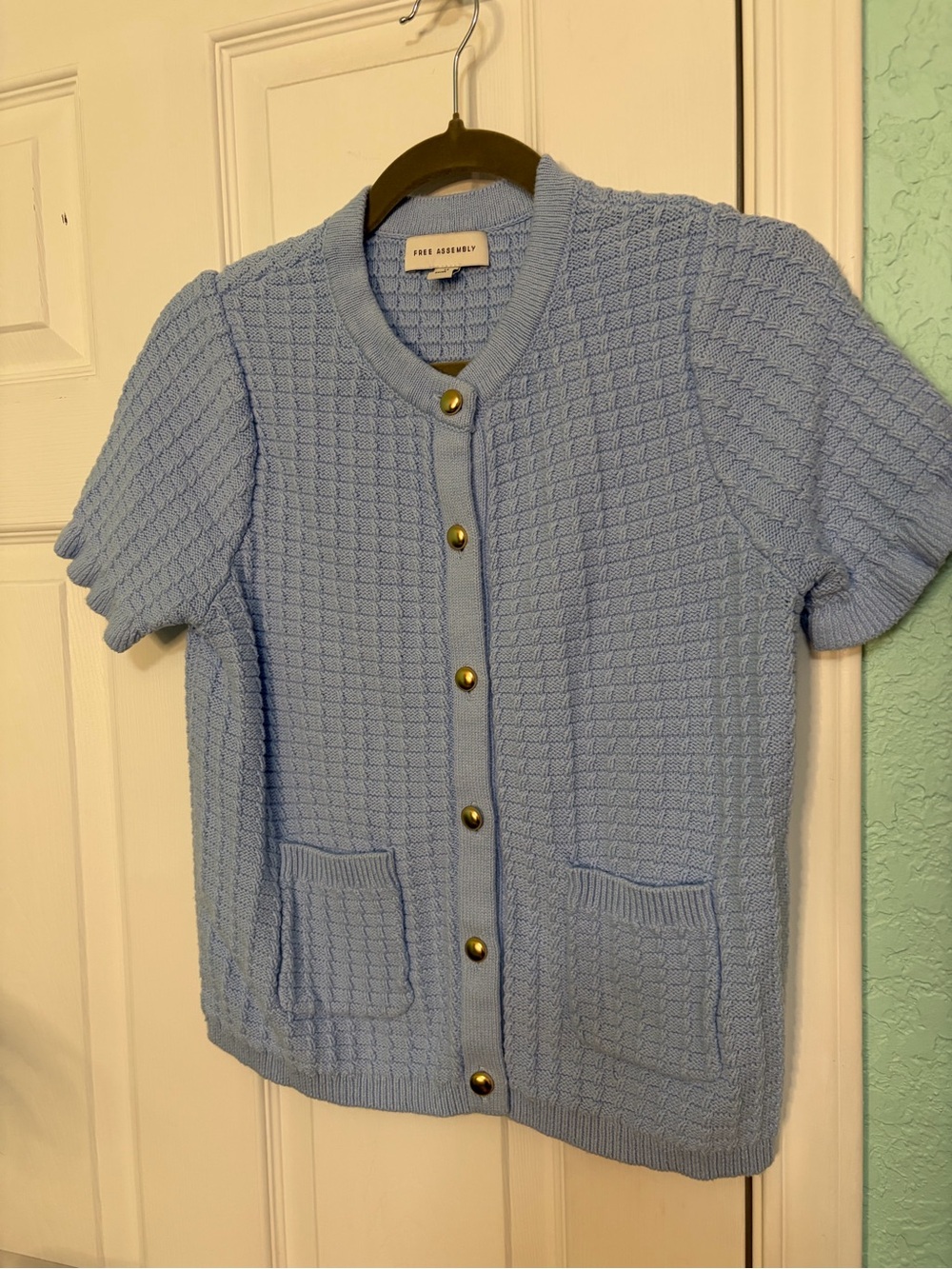 Girls' Light Blue Short-Sleeve Knit Cardigan